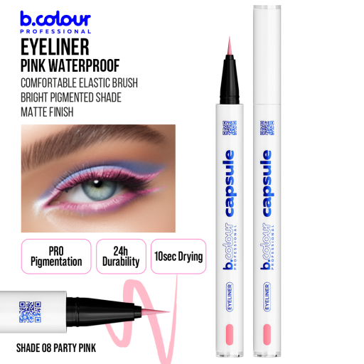 Waterproof eyeliner / 08 Party pink, B.COLOUR PROFESSIONAL CAPSULE, 0,5 g