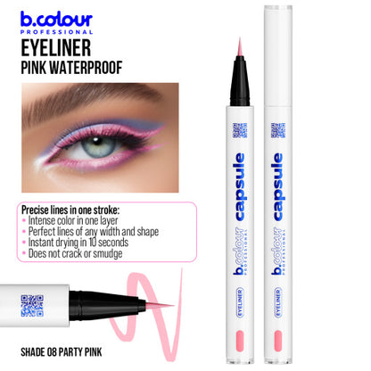 Waterproof eyeliner / 08 Party pink, B.COLOUR PROFESSIONAL CAPSULE, 0,5 g