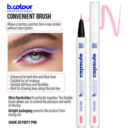 Waterproof eyeliner / 08 Party pink, B.COLOUR PROFESSIONAL CAPSULE, 0,5 g