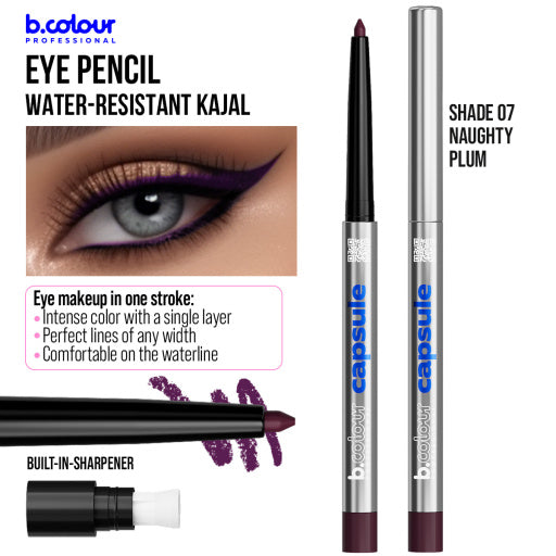 Automatic kajal eye pencil / 07 Naughty plum, B.COLOUR PROFESSIONAL CAPSULE, 0,25 g