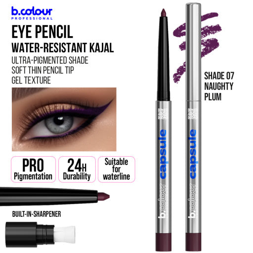 Automatic kajal eye pencil / 07 Naughty plum, B.COLOUR PROFESSIONAL CAPSULE, 0,25 g