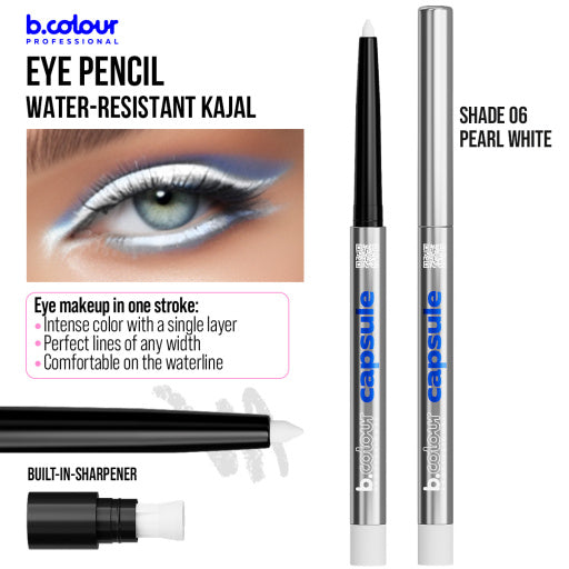 Automatic kajal eye pencil / 06 Pearl white, B.COLOUR PROFESSIONAL CAPSULE, 0,25 g