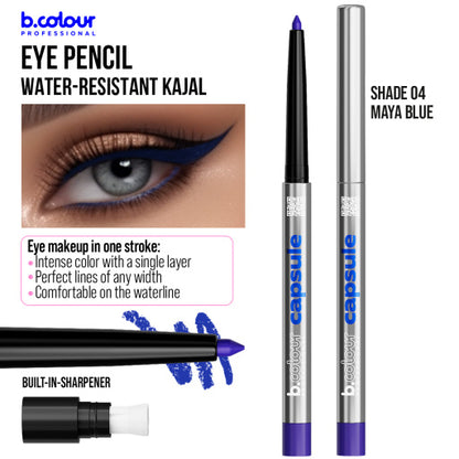 Automatic kajal eye pencil / 04 Maya blue, B.COLOUR PROFESSIONAL CAPSULE, 0,25 g