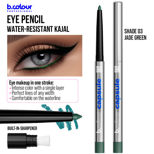 Automatic kajal eye pencil / 03 Jade green, B.COLOUR PROFESSIONAL CAPSULE, 0,25 g