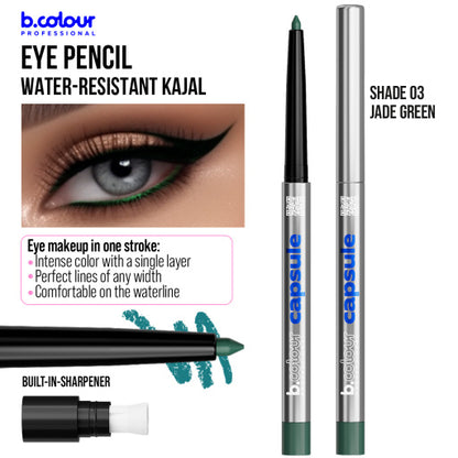 Automatic kajal eye pencil / 03 Jade green, B.COLOUR PROFESSIONAL CAPSULE, 0,25 g