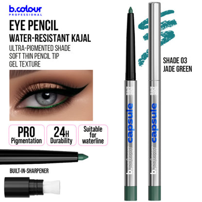 Automatic kajal eye pencil / 03 Jade green, B.COLOUR PROFESSIONAL CAPSULE, 0,25 g