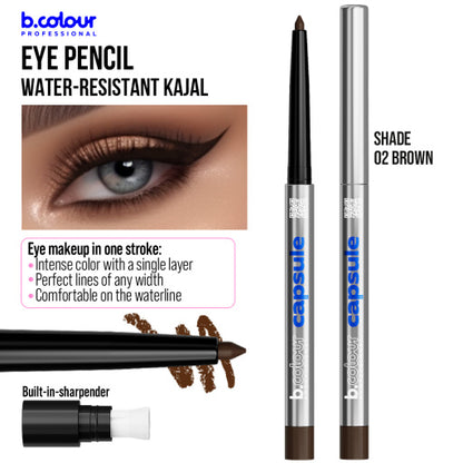 Automatic kajal eye pencil / 02 Brown, B.COLOUR PROFESSIONAL CAPSULE, 0,25 g