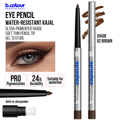 Automatic kajal eye pencil / 02 Brown, B.COLOUR PROFESSIONAL CAPSULE, 0,25 g