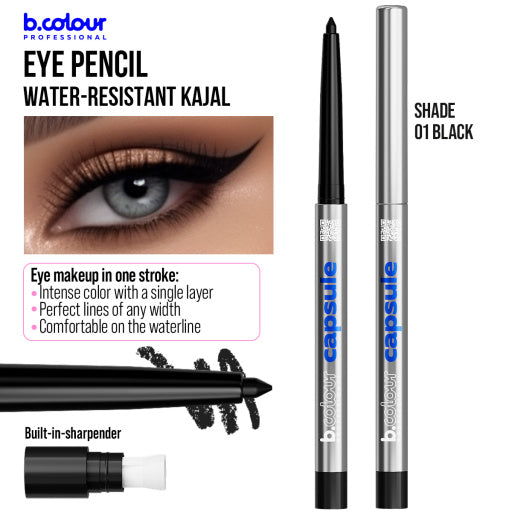 Automatic kajal eye pencil / 01 Black, B.COLOUR PROFESSIONAL CAPSULE, 0,25 g