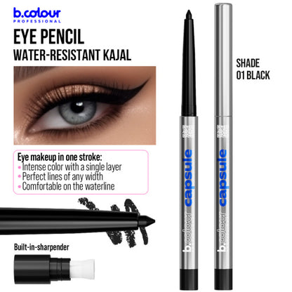 Automatic kajal eye pencil / 01 Black, B.COLOUR PROFESSIONAL CAPSULE, 0,25 g