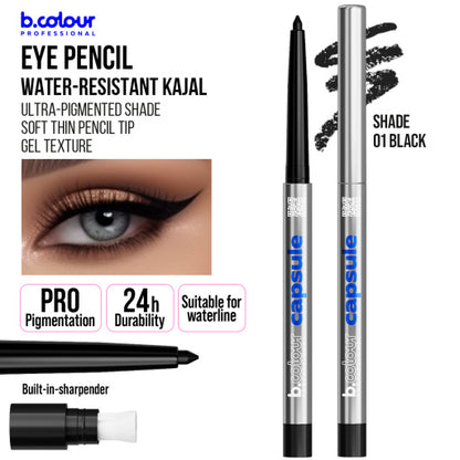 Automatic kajal eye pencil / 01 Black, B.COLOUR PROFESSIONAL CAPSULE, 0,25 g